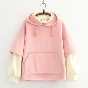 Japanese-themed Cream Pink Sakura Two-Tone Hoodie-Kawaii Dream