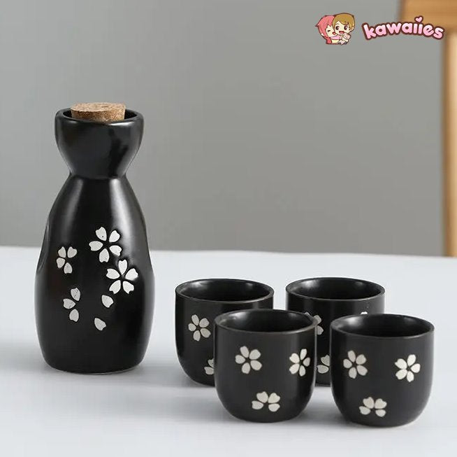 Japanese-themed Elegant Plum Blossom Sake Set 5-Piece Ceramics Sake Cup Collection 2-Kawaii Dream