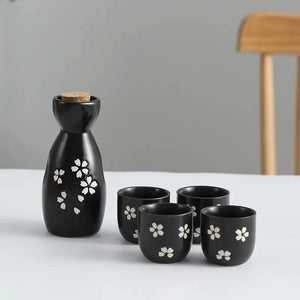 Japanese-themed Elegant Plum Blossom Sake Set 5-Piece Ceramics Sake Cup Collection 2-Kawaii Dream