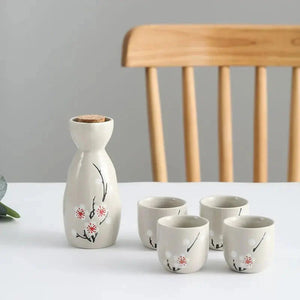 Japanese-themed Elegant Plum Blossom Sake Set 5-Piece Ceramics Sake Cup Collection 2-Kawaii Dream