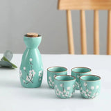 Japanese-themed Elegant Plum Blossom Sake Set 5-Piece Ceramics Sake Cup Collection 2-Kawaii Dream