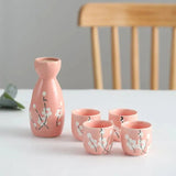 Japanese-themed Elegant Plum Blossom Sake Set 5-Piece Ceramics Sake Cup Collection 2-Kawaii Dream