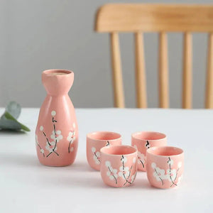 Japanese-themed Elegant Plum Blossom Sake Set 5-Piece Ceramics Sake Cup Collection 2-Kawaii Dream