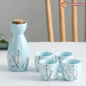 Japanese-themed Elegant Plum Blossom Sake Set 5-Piece Ceramics Sake Cup-Kawaii Dream