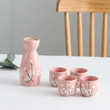 Japanese-themed Elegant Plum Blossom Sake Set 5-Piece Ceramics Sake Cup-Kawaii Dream