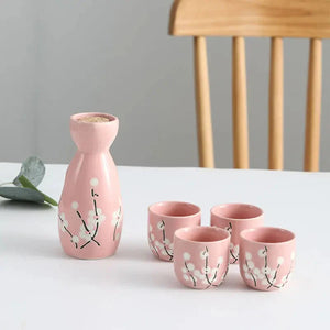 Japanese-themed Elegant Plum Blossom Sake Set 5-Piece Ceramics Sake Cup-Kawaii Dream