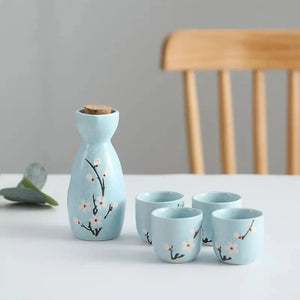 Japanese-themed Elegant Plum Blossom Sake Set 5-Piece Ceramics Sake Cup-Kawaii Dream