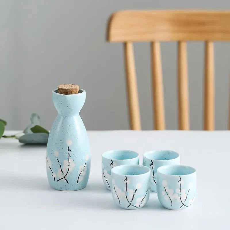 Japanese-themed Elegant Plum Blossom Sake Set 5-Piece Ceramics Sake Cup-Kawaii Dream