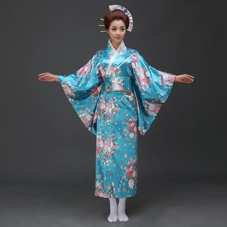 Japanese-themed Elegant Sakura Floral Long Women's Kimonos-Kawaii Dream