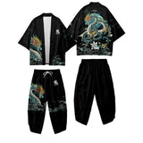 Japanese-themed Emerald Dragon Two-Piece Kimono Yukata Top & Pants Sets-Kawaii Dream
