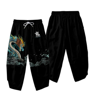 Japanese-themed Emerald Dragon Two-Piece Kimono Yukata Top & Pants Sets-Kawaii Dream