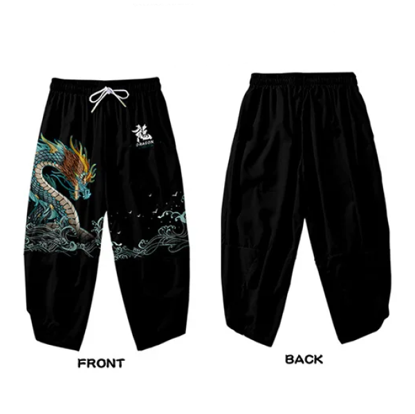 Japanese-themed Emerald Dragon Two-Piece Kimono Yukata Top & Pants Sets-Kawaii Dream