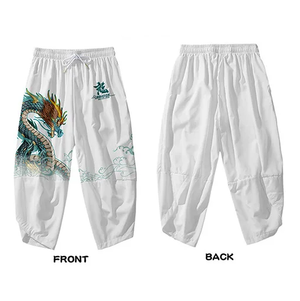 Japanese-themed Emerald Dragon Two-Piece Kimono Yukata Top & Pants Sets-Kawaii Dream