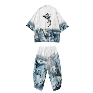 Japanese-themed Glaciar Mountains Two-Piece Kimono Yukata Top & Pants-Kawaii Dream