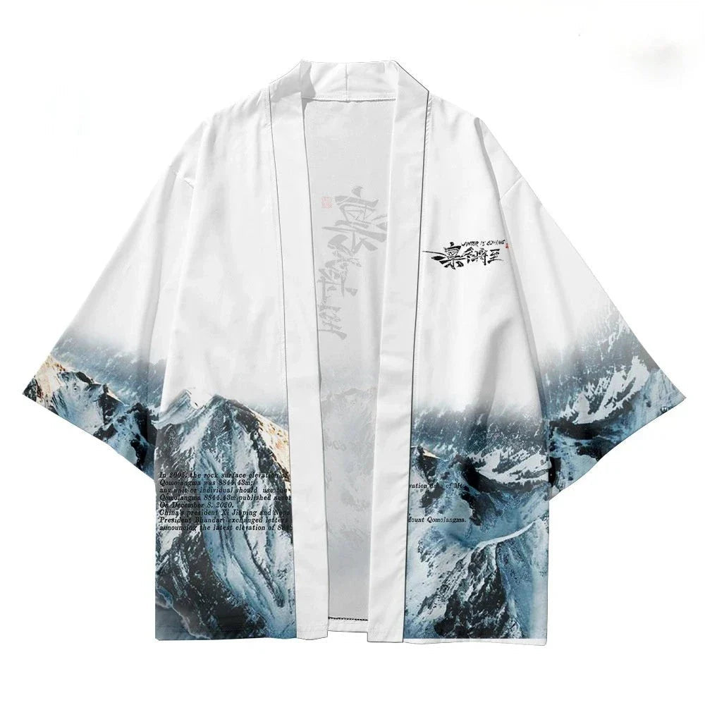 Japanese-themed Glaciar Mountains Two-Piece Kimono Yukata Top & Pants-Kawaii Dream