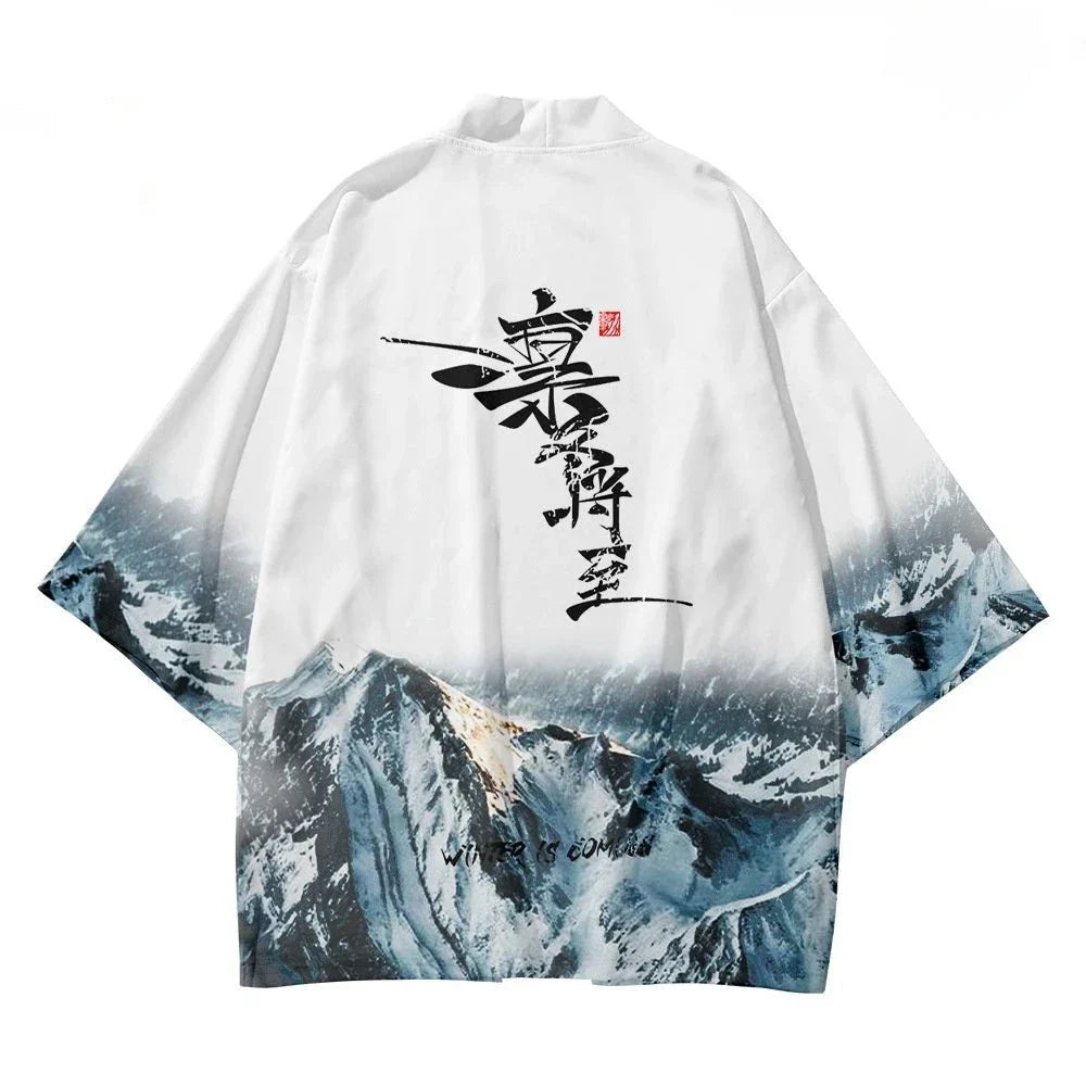 Japanese-themed Glaciar Mountains Two-Piece Kimono Yukata Top & Pants-Kawaii Dream
