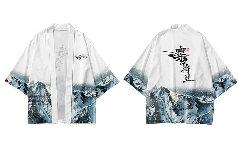 Japanese-themed Glaciar Mountains Two-Piece Kimono Yukata Top & Pants-Kawaii Dream