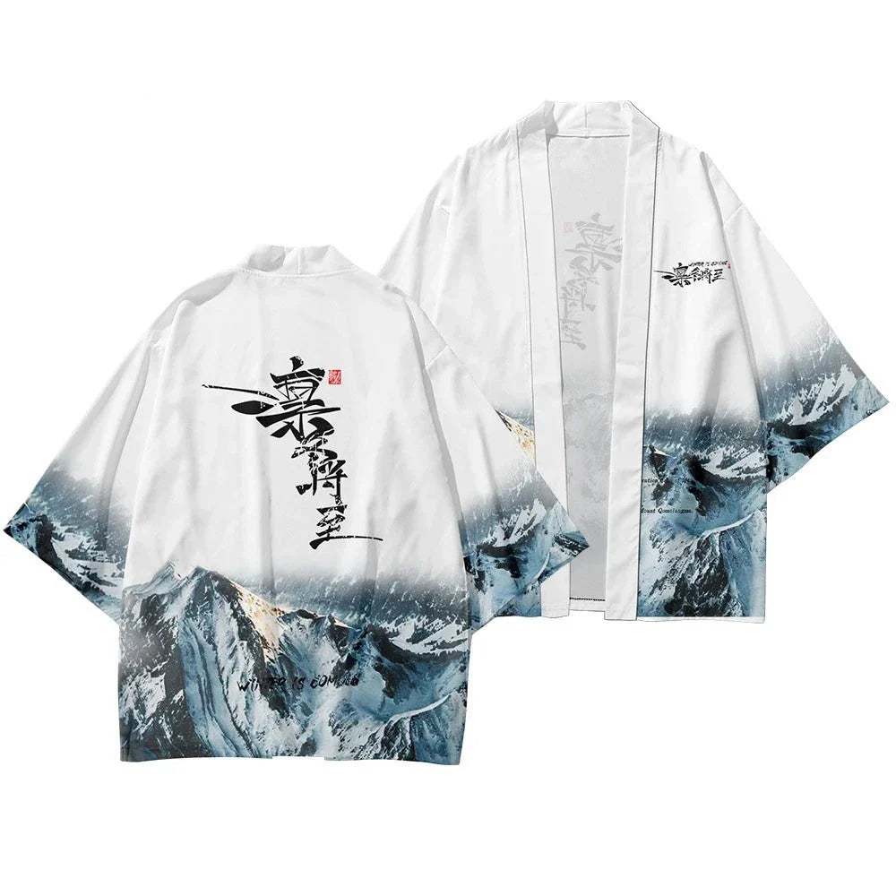 Japanese-themed Glaciar Mountains Two-Piece Kimono Yukata Top & Pants-Kawaii Dream