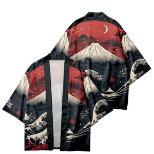 Japanese-themed Great Wave off Kanagawa Red Purple Unisex Kimono-Kawaii Dream
