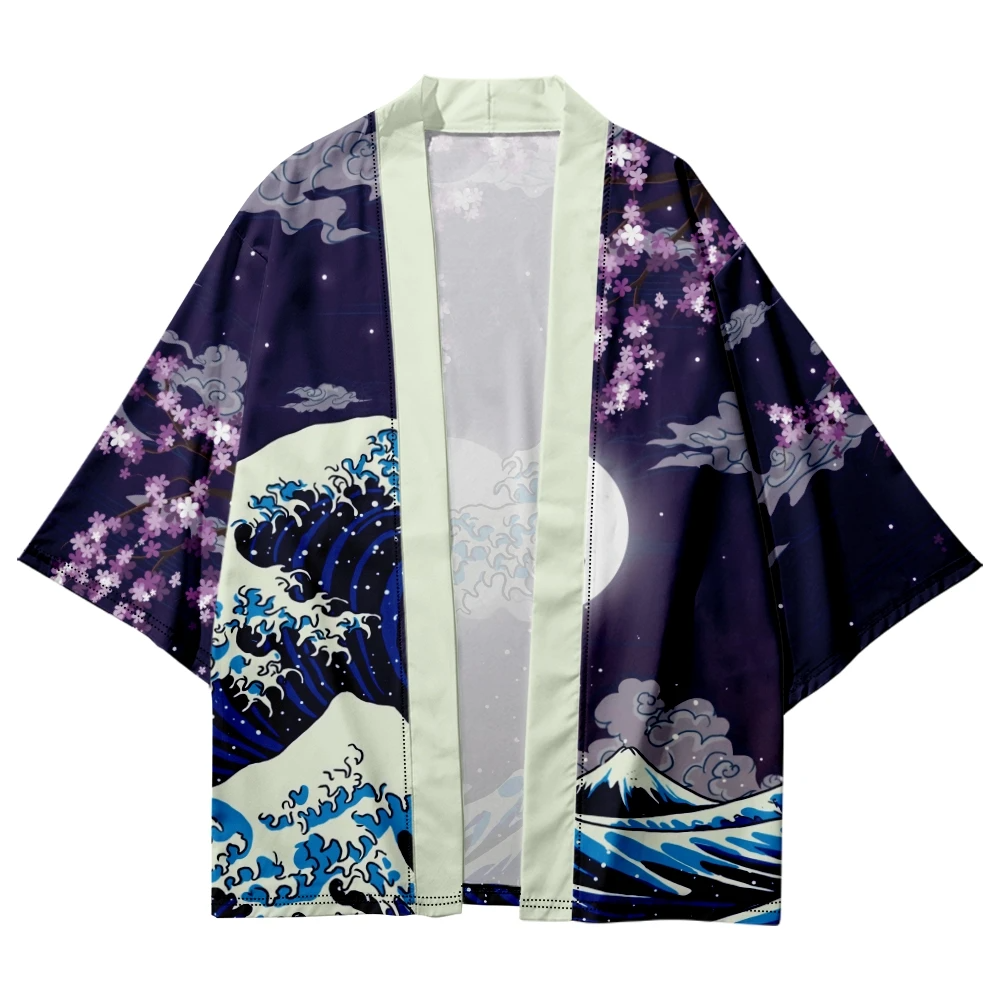 Japanese-themed Great Wave off Kanagawa Red Purple Unisex Kimono-Kawaii Dream