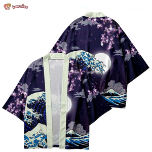 Japanese-themed Great Wave off Kanagawa Red Purple Unisex Kimono-Kawaii Dream