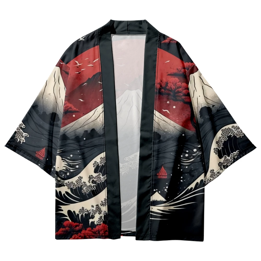 Japanese-themed Great Wave off Kanagawa Red Purple Unisex Kimono-Kawaii Dream
