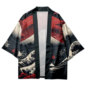 Japanese-themed Great Wave off Kanagawa Red Purple Unisex Kimono-Kawaii Dream