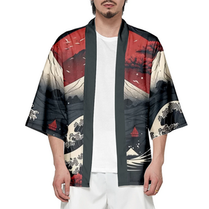 Japanese-themed Great Wave off Kanagawa Red Purple Unisex Kimono-Kawaii Dream