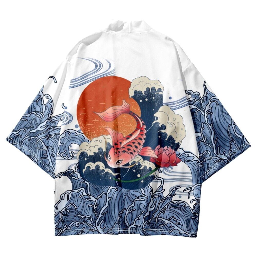 Japanese-themed Koi Fish Sun Wave Unisex Kimono-Kawaii Dream