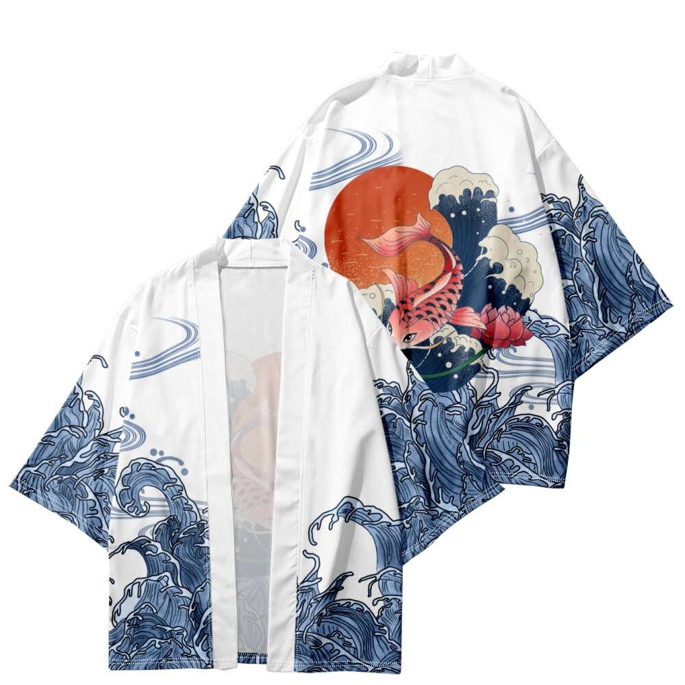 Japanese-themed Koi Fish Sun Wave Unisex Kimono-Kawaii Dream