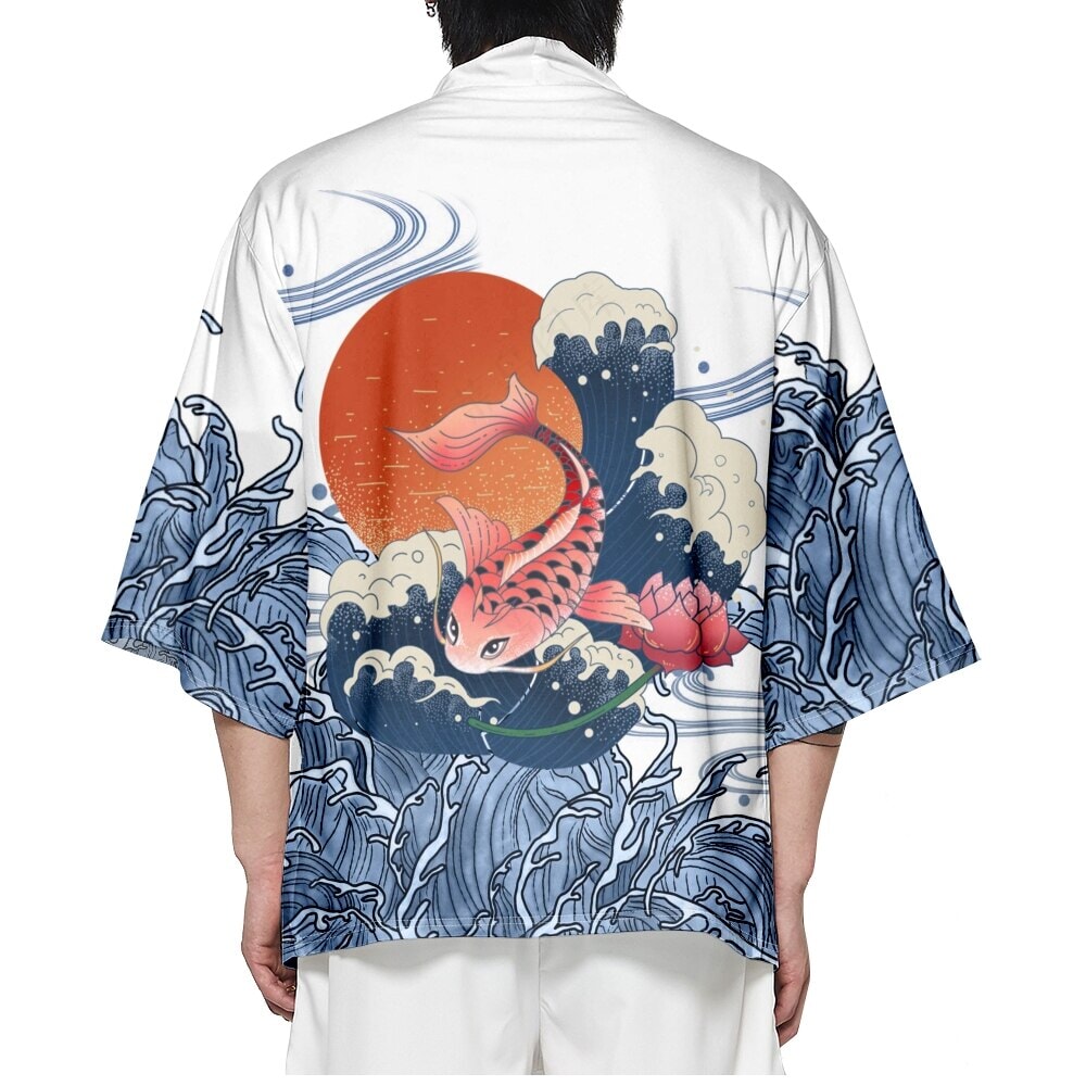 Japanese-themed Koi Fish Sun Wave Unisex Kimono-Kawaii Dream