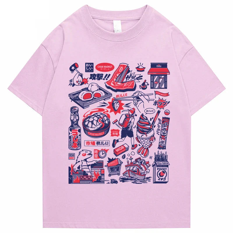 Japanese-themed Oishi Market Illustration Unisex Tee-Kawaii Dream