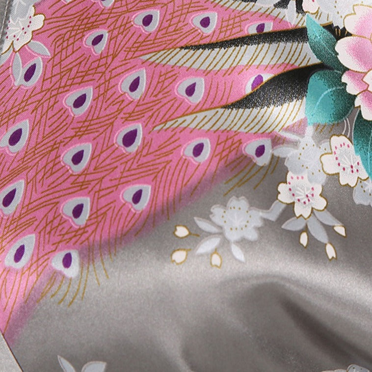 Japanese-themed Peacock Floral Women's Yukata Kimono Robe Cardigan with Belt-Kawaii Dream
