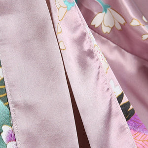 Japanese-themed Peacock Floral Women's Yukata Kimono Robe Cardigan with Belt-Kawaii Dream
