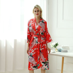 Japanese-themed Peacock Floral Women's Yukata Kimono Robe Cardigan with Belt-Kawaii Dream