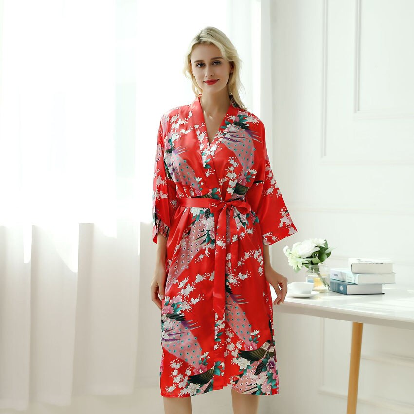 Japanese-themed Peacock Floral Women's Yukata Kimono Robe Cardigan with Belt-Kawaii Dream