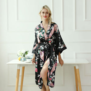 Japanese-themed Peacock Floral Women's Yukata Kimono Robe Cardigan with Belt-Kawaii Dream