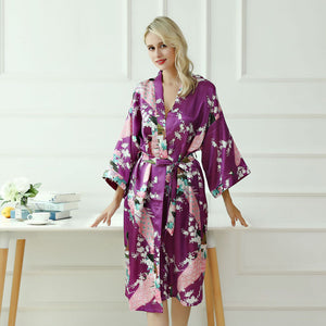 Japanese-themed Peacock Floral Women's Yukata Kimono Robe Cardigan with Belt-Kawaii Dream