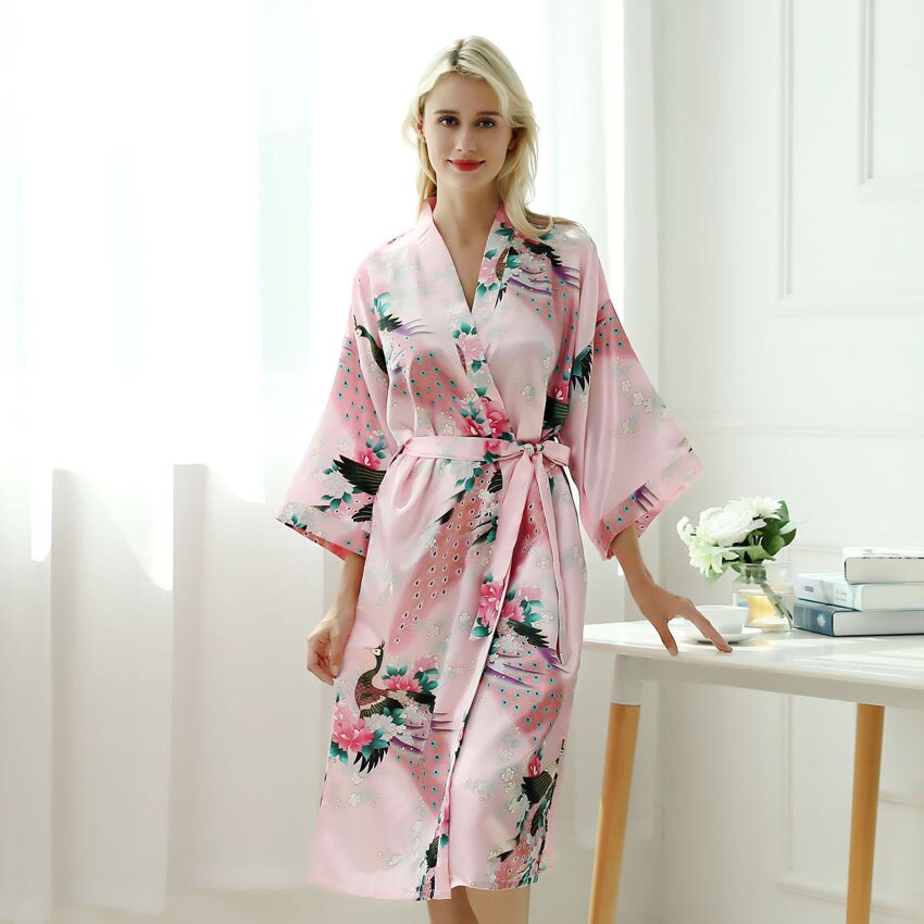 Japanese-themed Peacock Floral Women's Yukata Kimono Robe Cardigan with Belt-Kawaii Dream