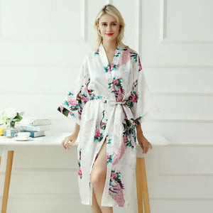 Japanese-themed Peacock Floral Women's Yukata Kimono Robe Cardigan with Belt-Kawaii Dream