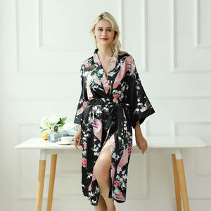 Japanese-themed Peacock Floral Women's Yukata Kimono Robe Cardigan with Belt-Kawaii Dream