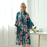 Japanese-themed Peacock Floral Women's Yukata Kimono Robe Cardigan with Belt-Kawaii Dream