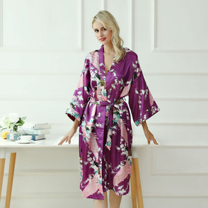 Japanese-themed Peacock Floral Women's Yukata Kimono Robe Cardigan with Belt-Kawaii Dream