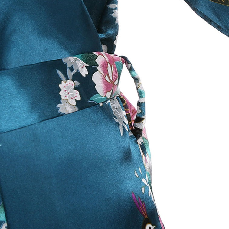Japanese-themed Peacock Floral Women's Yukata Kimono Robe Cardigan with Belt-Kawaii Dream