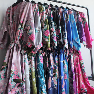 Japanese-themed Peacock Floral Women's Yukata Kimono Robe Cardigan with Belt-Kawaii Dream