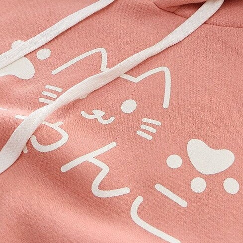 Japanese-themed Pink Blue Two-Tone Cat Hoodie-Kawaii Dream