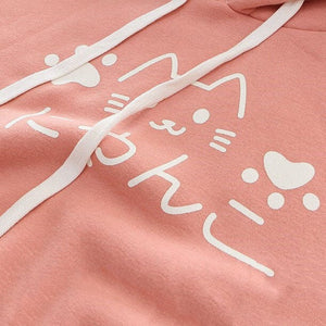 Japanese-themed Pink Blue Two-Tone Cat Hoodie-Kawaii Dream