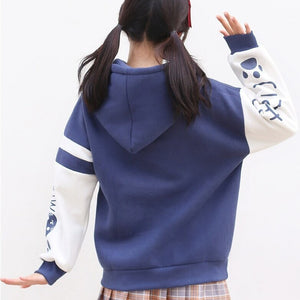 Japanese-themed Pink Blue Two-Tone Cat Hoodie-Kawaii Dream