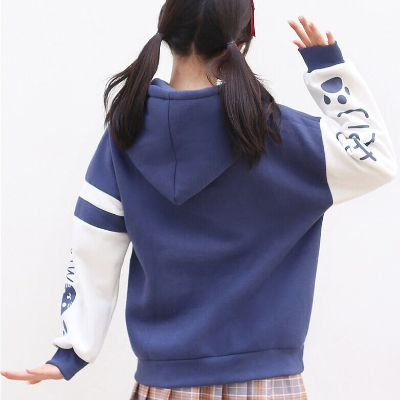 Japanese-themed Pink Blue Two-Tone Cat Hoodie-Kawaii Dream