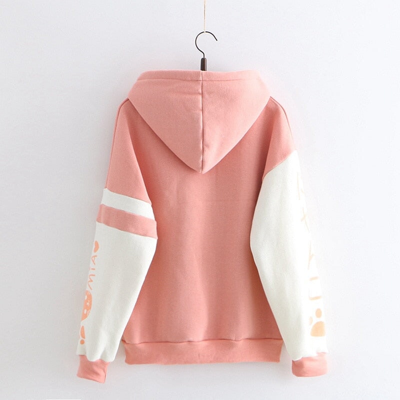 Japanese-themed Pink Blue Two-Tone Cat Hoodie-Kawaii Dream